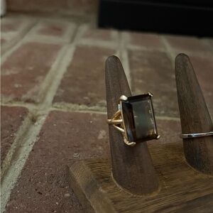 Vintage emerald cut giant Smokey quartz 14kt ring sz 6.5